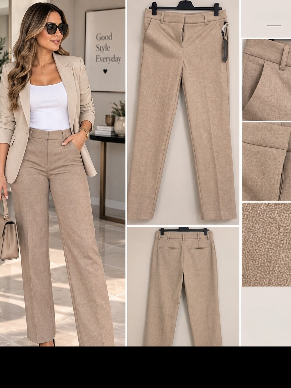 Rachel Zoe Beige High-Rise Straight Trousers